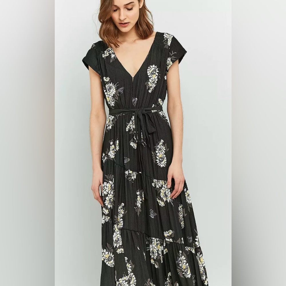 Free People All I Got Maxi Dress Women’s 0 Black Floral Boho Festival